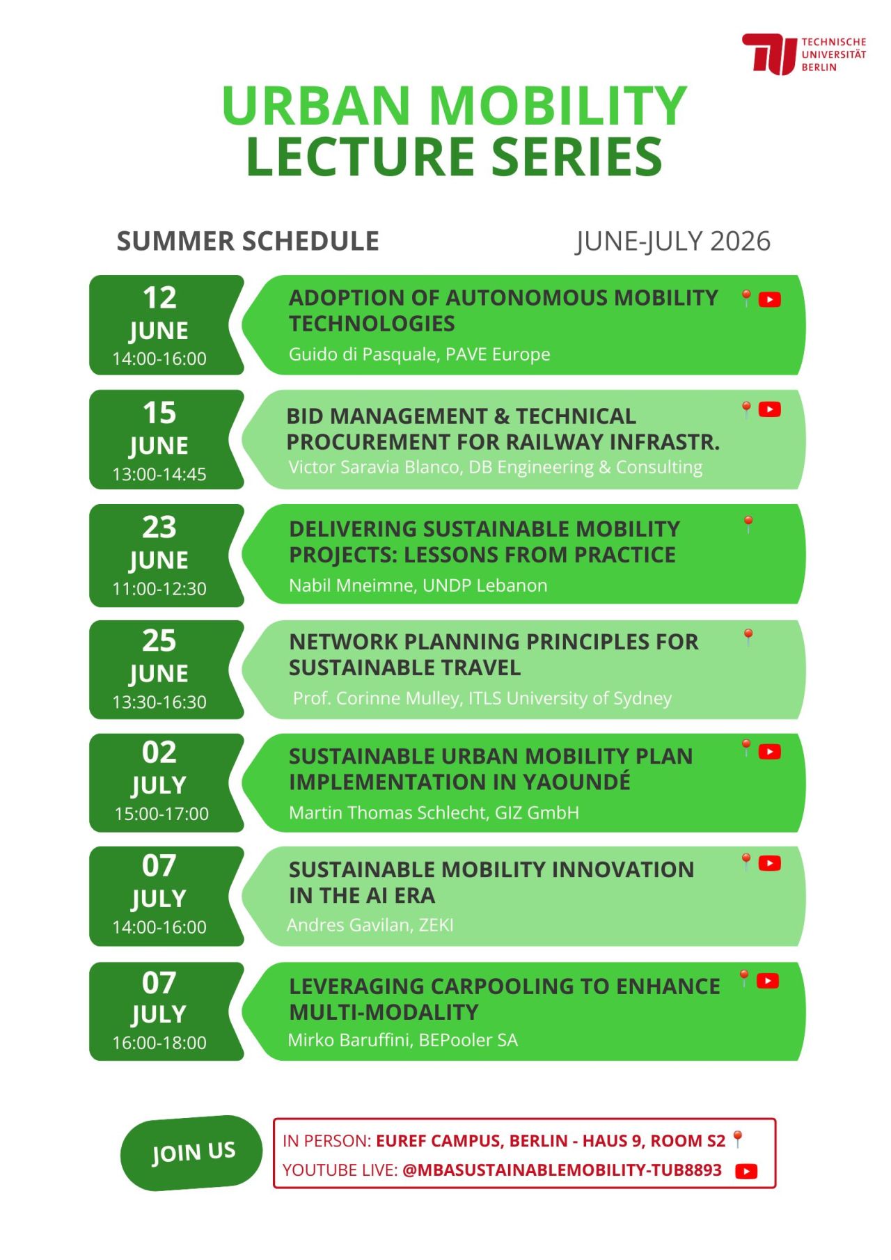 Urban Mobility Lecture Series: Summer Schedule is here
